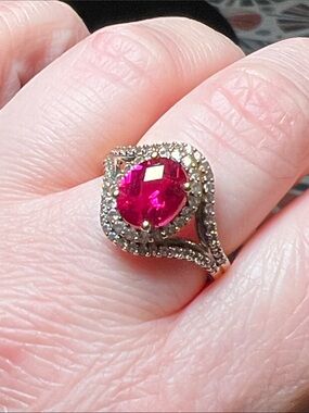 Sparkly Faceted Pink Ruby White Sapphire Gold Plated Sterling Silver 925 Ring